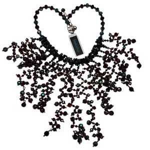 New NATASHA  Beaded Bib Necklace – Garnet Red Aurora Borealis Glass Crystals